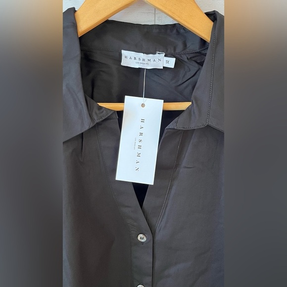 Harshman Women's Size 1X Selina Ruffle-Trim Button Front Cotton Shirt Black - Picture 6 of 11